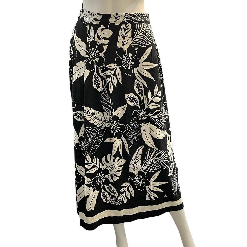Harver + Blair Skirt Black Floral Linen Blend Maxi L Pull On Tropical Vacation